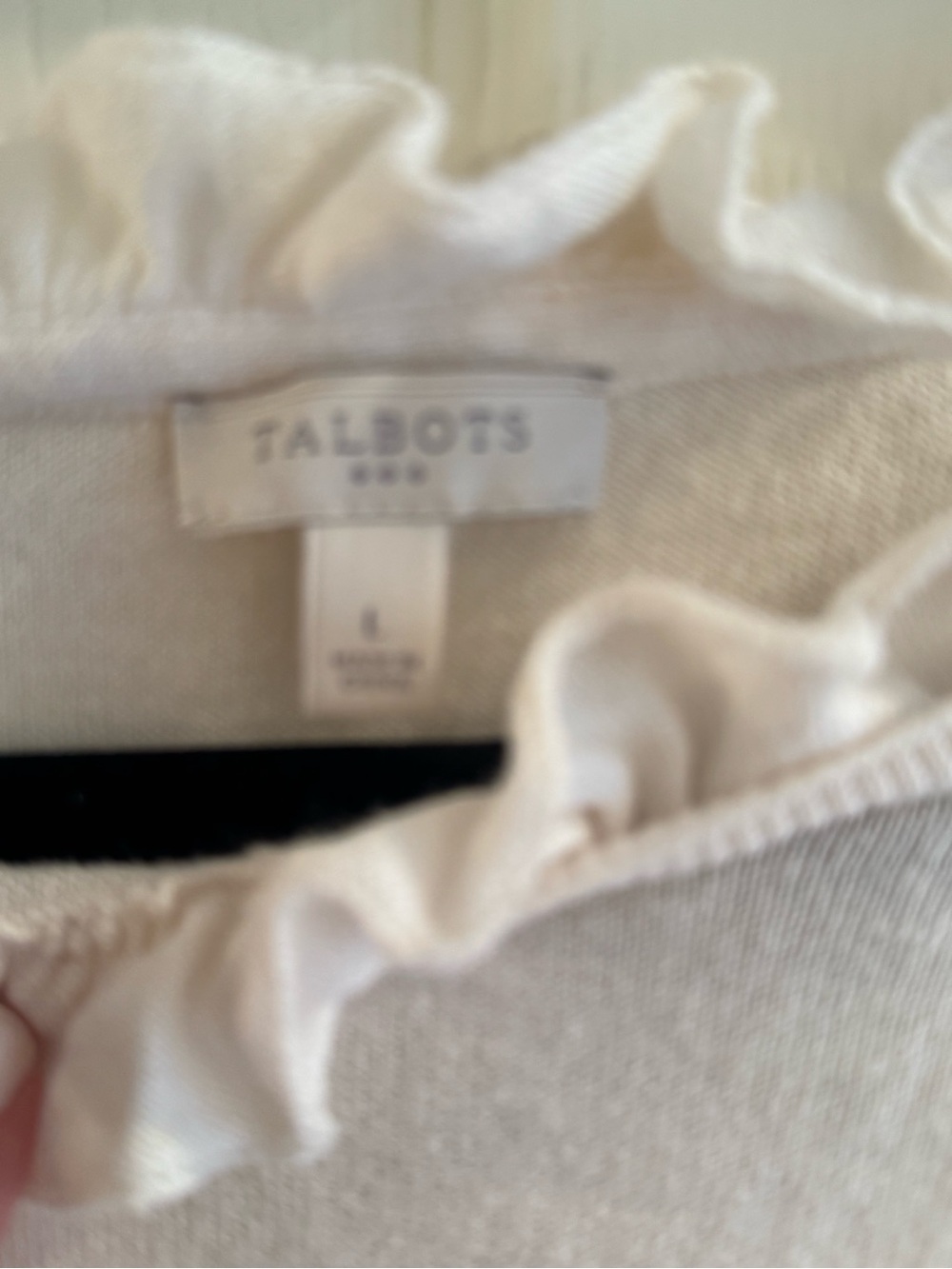 Talbots Cream Ruffle Neck Knit Top - Picture 2 of 3